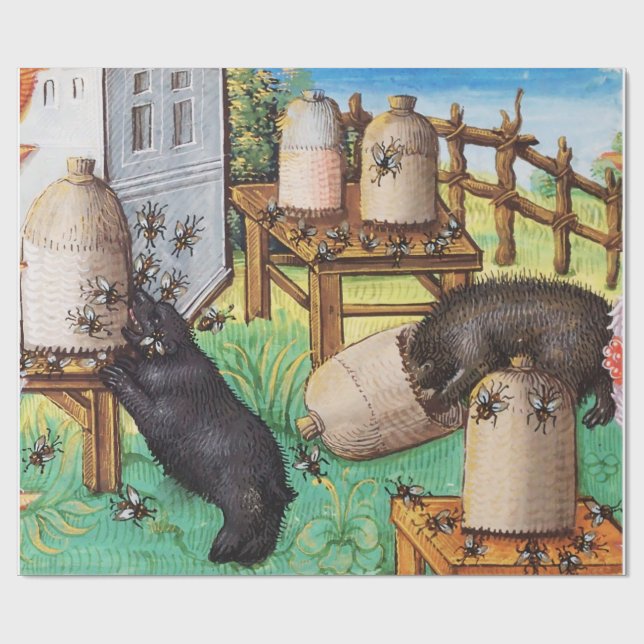 HONEY THIEF BEARS,BEES,BEHIVES Medieval Apiarist Presentpapper (Platt)