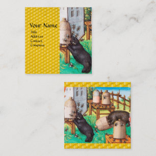 HONEY THIEF BEARS,BEES,BEHIVES Medieval Apiary Fyrkantigt Visitkort
