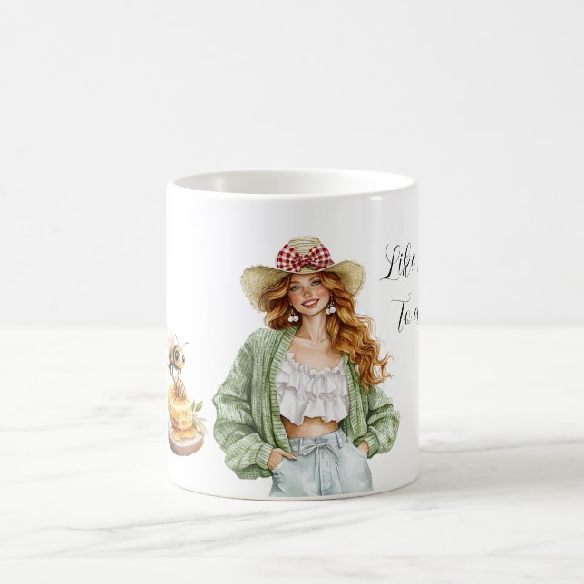 Honey to a Bee Redhead Hat Green Sweater Kaffemugg (Center)
