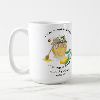 Honey w Cute Bees Lemon Floral n Foliage  Kaffemugg