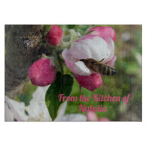 Honeybee & Apple Blossom Glass Cutting Board