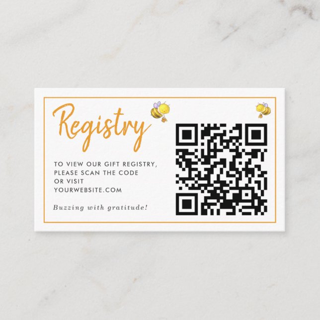 Honeybee Baby Shower Gift Registry QR-kod Tilläggskort (Framsida)