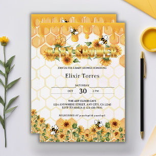 Honeybee Baby Shower guld Solros Honeycomb Honeybe Inbjudningar