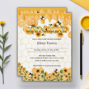 Honeybee Baby Shower guld Solros Honeycomb Honeybe Inbjudningar
