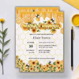 Honeybee Baby Shower guld Solros Honeycomb Honeybe Inbjudningar