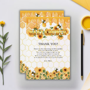 Honeybee Baby Shower guld Solros Honeycomb Honeybe Tack Kort