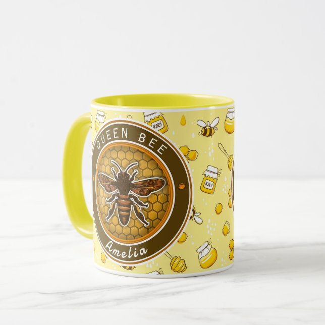 Honeybee Bumblebee Queen Bee pattern Pretty gifts Mugg (Framsida vänster)