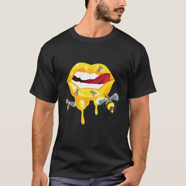 Honeybee Dripping Biting Läppar Smälter Honung Lip T Shirt (Framsida)