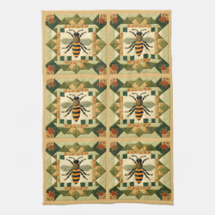Honeybee Faux Quilt Kökshandduk