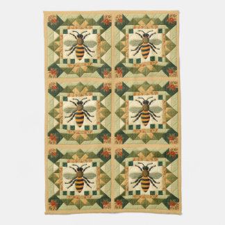 Honeybee Faux Quilt Kökshandduk