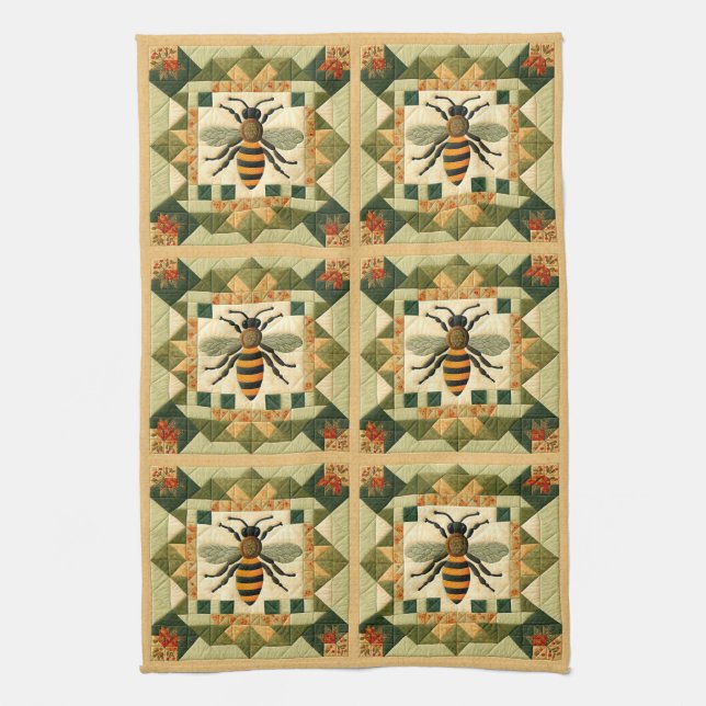 Honeybee Faux Quilt Kökshandduk (Vertikal)