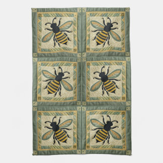 Honeybee Faux Quilt Two Kökshandduk