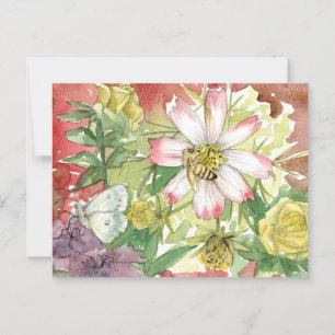 Honeybee Flowers Summer Garden Pollinators Vykort