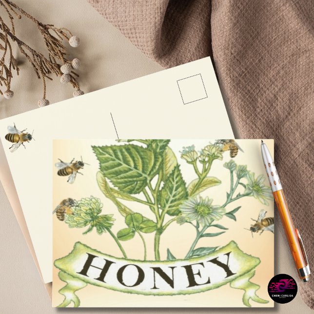 Honeybee Haven Vykort (Vintage honeybee art, designed to travel beautifully.)