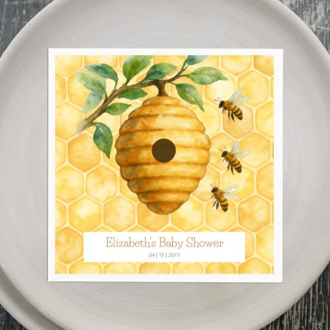 Honeybee Hive Baby Shower Pappersservett (Honeybee Hive Baby Shower Napkins)