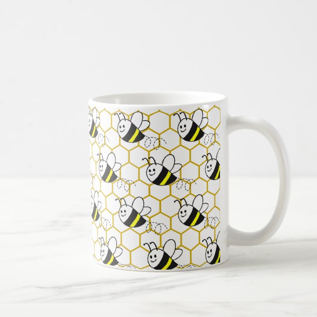 Honeybee Honeycomb Black Yellow White Pattern  Kaffemugg (Höger)