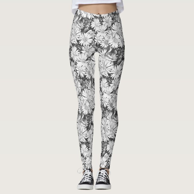 Honeybee Leggings Flower Art Stretchy Byxor (Framsida)
