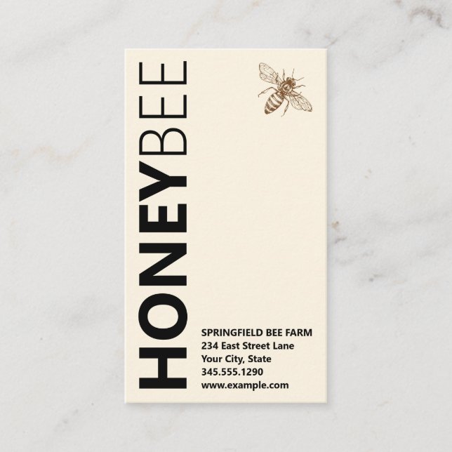HONEYBee Logotyp Lodrät Typography Ivory White Visitkort (Framsida)