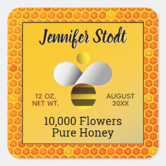 Honeybee Logotyp Namnteckning Series Amber Guld Fyrkantigt Klistermärke