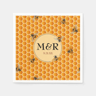Honeybee Monogram Initialer Guld Bröllop Pappersservett