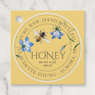 Honeybee och Blåa blommor Gult Honung Burk Necktag Gåvor Etiketter