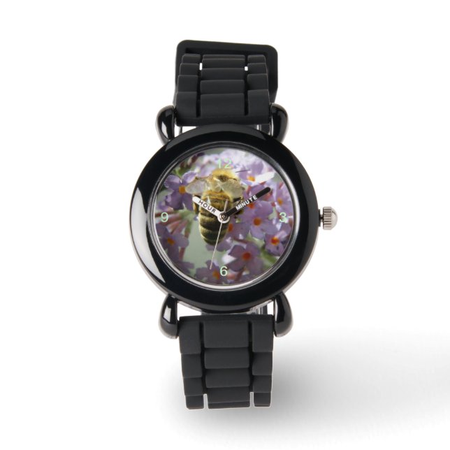 Honeybee och Buddleia Flowers Glitter Watch Armbandsur (Framsida)