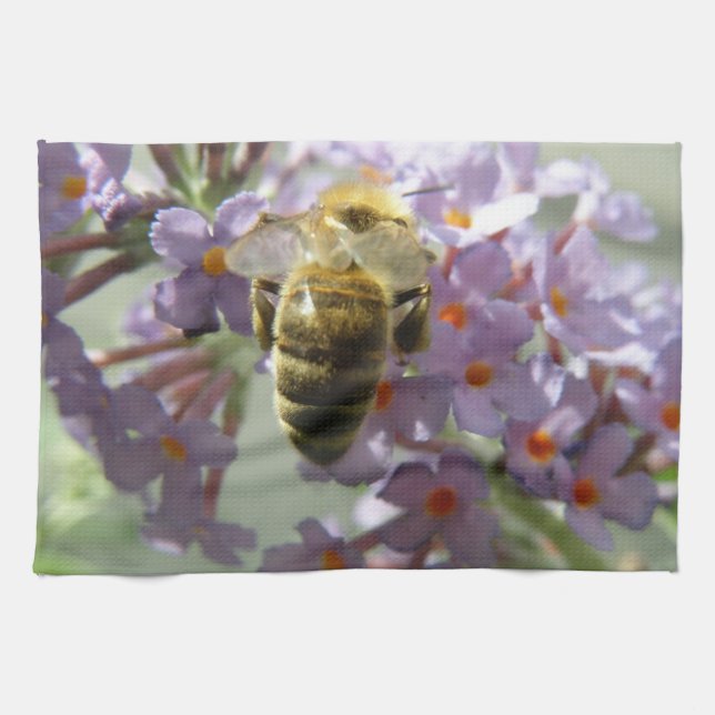 Honeybee och Buddleia Flowers Kitchen Towel Kökshandduk (Horisontell)