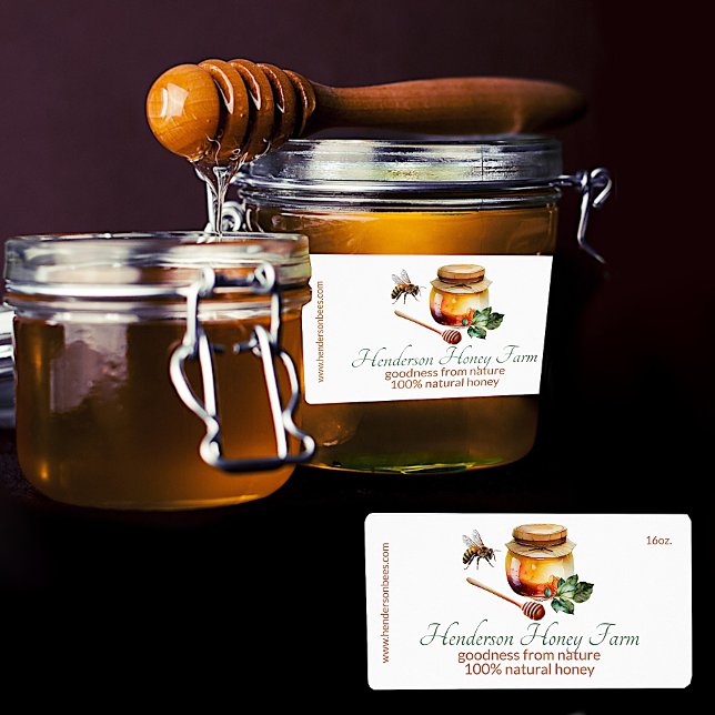 Honeybee och Burk av honung Business Label Fraktsedel (Skapare uppladdad)