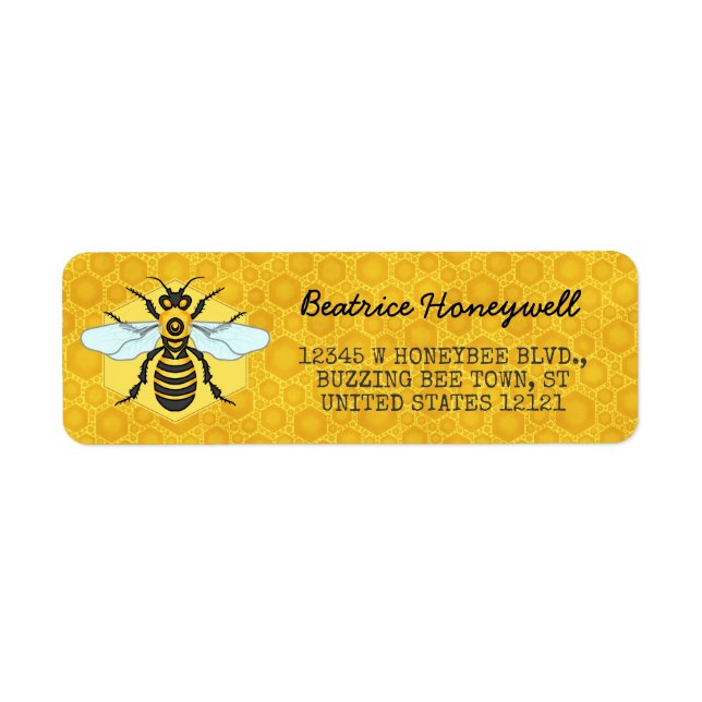 Honeybee och Honeycomb Bumblebee HonungsSöt Returadress Etikett (Framsidan)