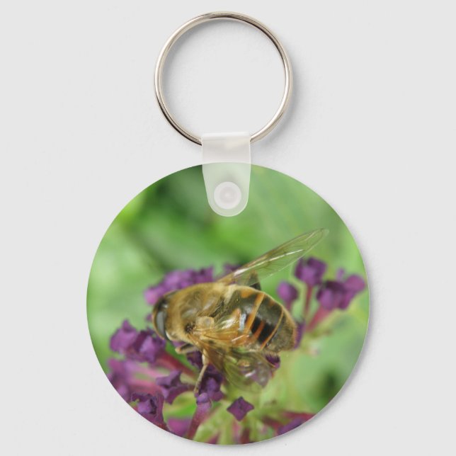 Honeybee och Lila blommor Keychain Nyckelring (Framsida)