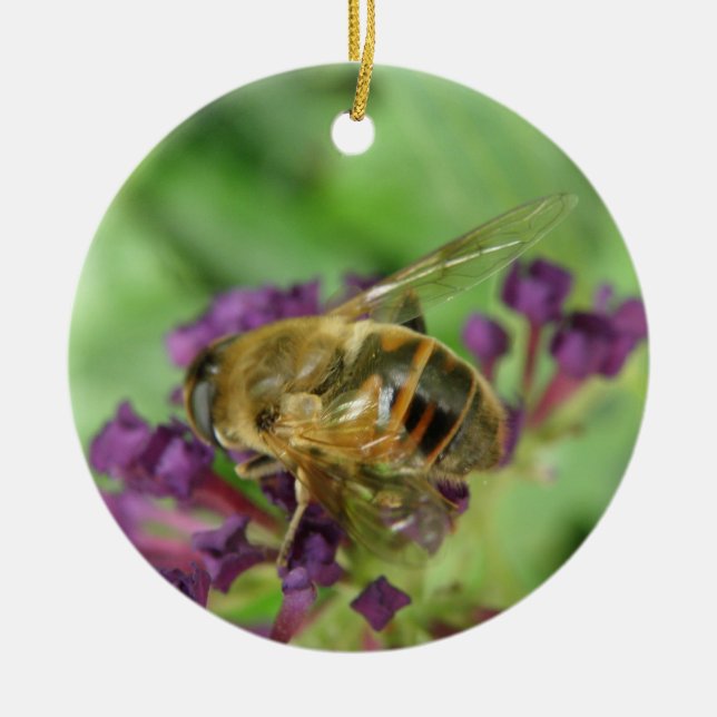 Honeybee och Lila blommor Ornament (Framsidan)