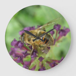 Honeybee och Lila blommor Wall Clock Stor Klocka