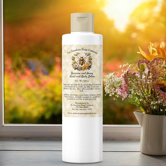 Honeybee på Faux Parchment Papper Cosmetics-etiket Vinetikett (Skapare uppladdad)