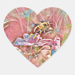 HONEYBEE PÅ SPIDERWART - ROSA STICKARE HJÄRTFORMAT KLISTERMÄRKE