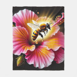 Honeybee Pollination a Blooming Bright Hibiscus Fleecefilt