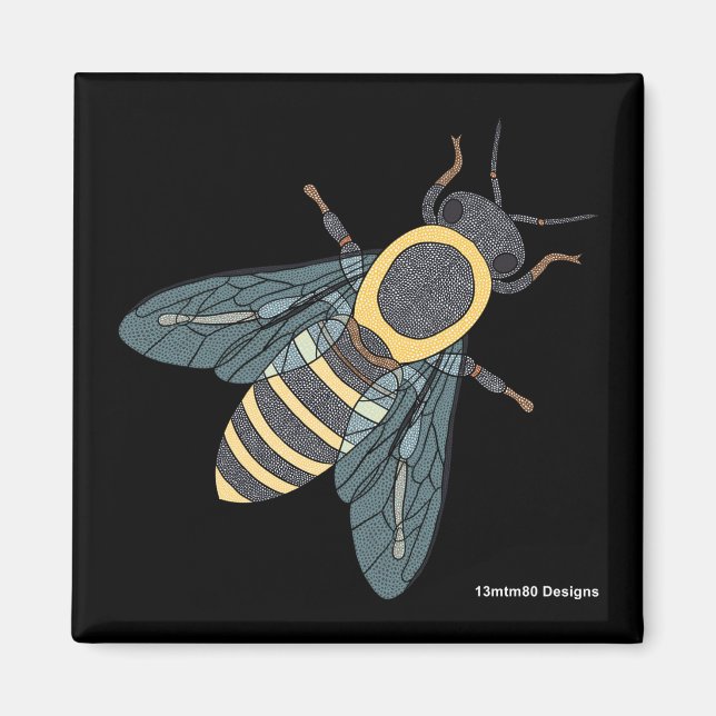 Honeybee (svart) - Fyrkantnät Magnet (Framsidan)