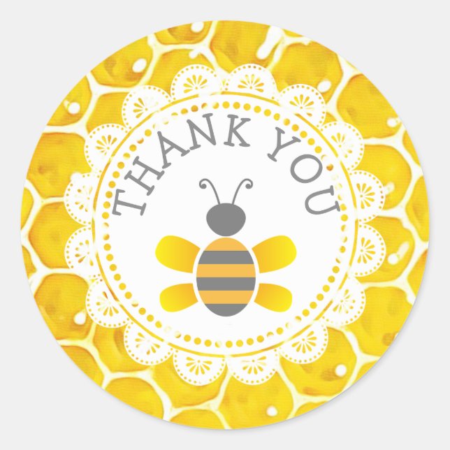 Honeybee Tack Honeycomb Stickers Runt Klistermärke (Framsida)
