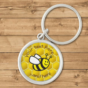 Honeybee Tecknad Rund Silverfärgad Nyckelring