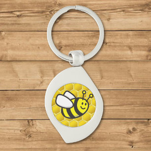 Honeybee Tecknad Swirl Silverfärgad Nyckelring
