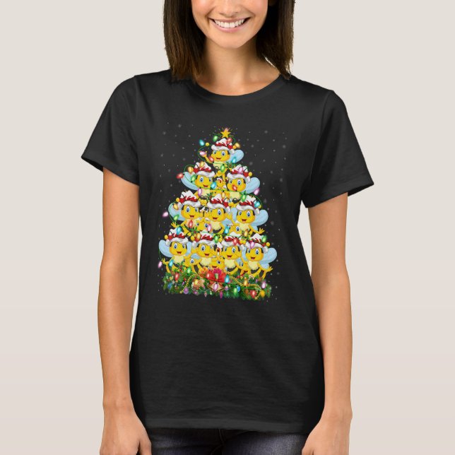 Honeybee   Xmas Lights Santa Honeybee Christmas Tr T Shirt (Framsida)