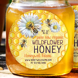 Honeybees Apiary Wildblommhonung Burk Lid Labels Runt Klistermärke