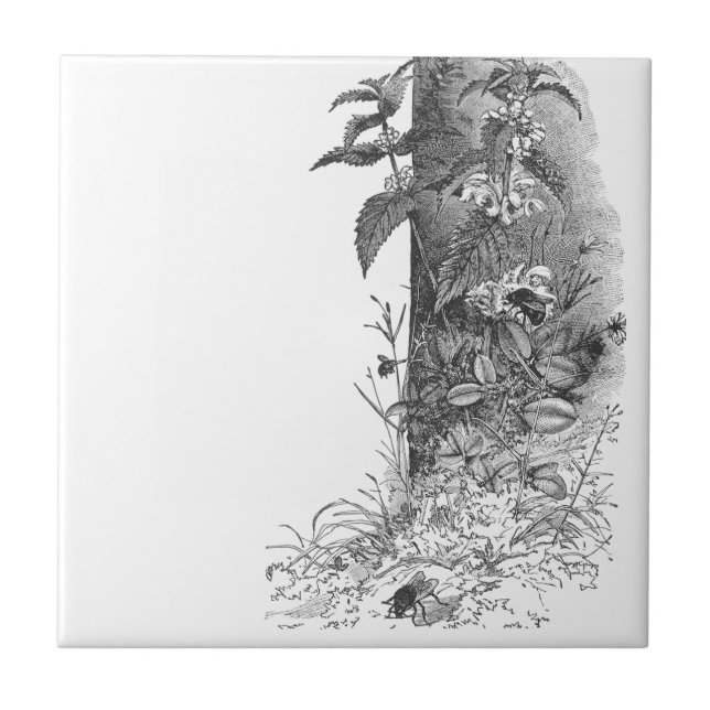 Honeybees frekventerar blommarminten kakelplatta (Framsidan)