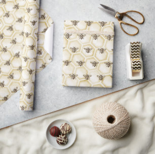 Honeybees Vintage Stil Honeycomb Bee Mönster Presentpapper