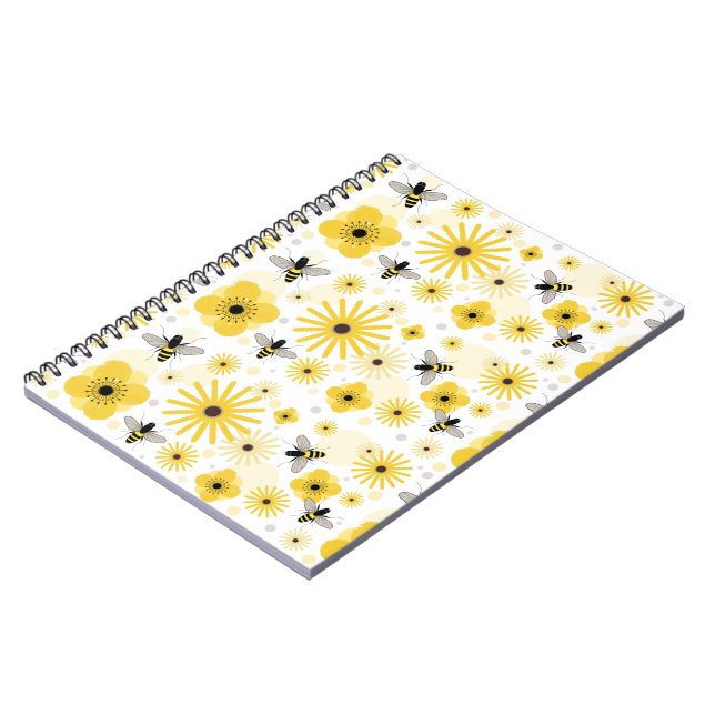 Honeybeesblomma- & polka dotsanteckningsbok anteckningsbok med spiral (Vänstra Sidan)