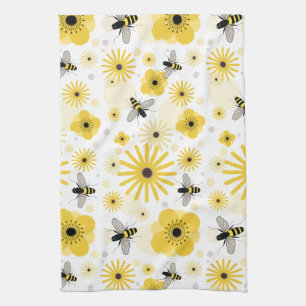 Honeybeesblomma- & polka dotskökshandduk kökshandduk