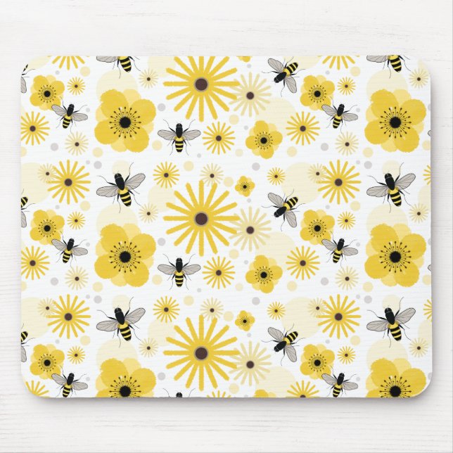 Honeybeesblommor & polka dots Mousepad Musmatta (Framsidan)