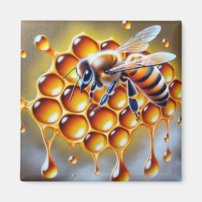 Honeybeon Honeycomb med att köra guldhonung Magnet (Framsidan)