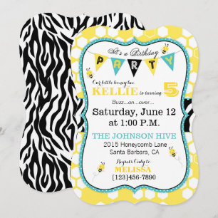 Honeycomb Animal Print Bee Birthday Inbjudan