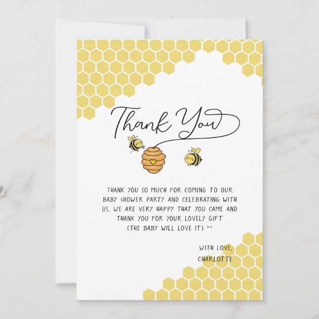 Honeycomb Baby Shower Cute Little Bees Honeycomb Tack Kort (Framsida)