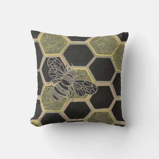 Honeycomb & Bee Pillow Kudde (Framsida)